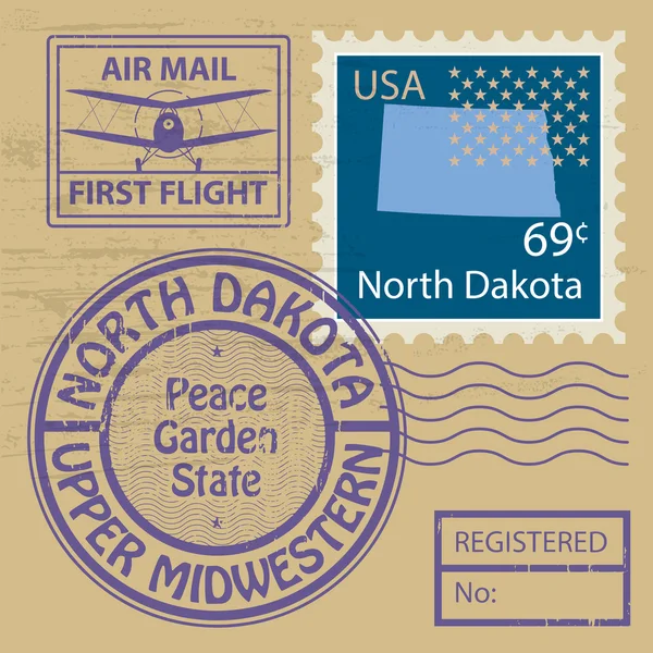 Stamp set with name of North Dakota — Stock Vector
