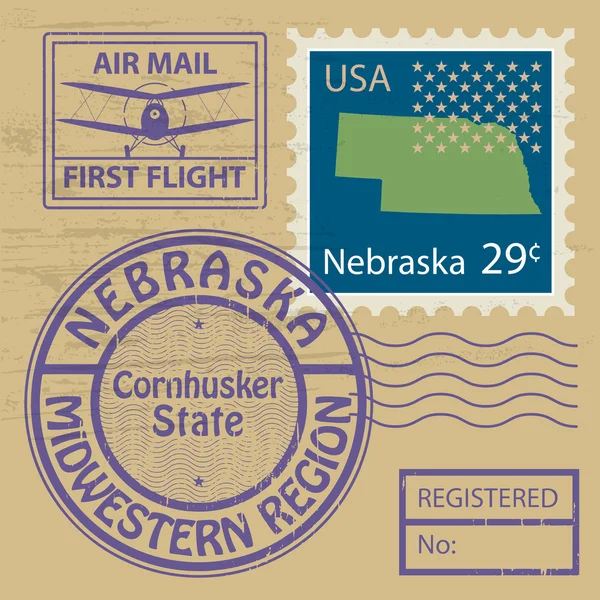 Set de sellos con nombre de Nebraska — Archivo Imágenes Vectoriales