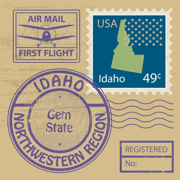 Coffret de timbres avec le nom de Idaho — Image vectorielle