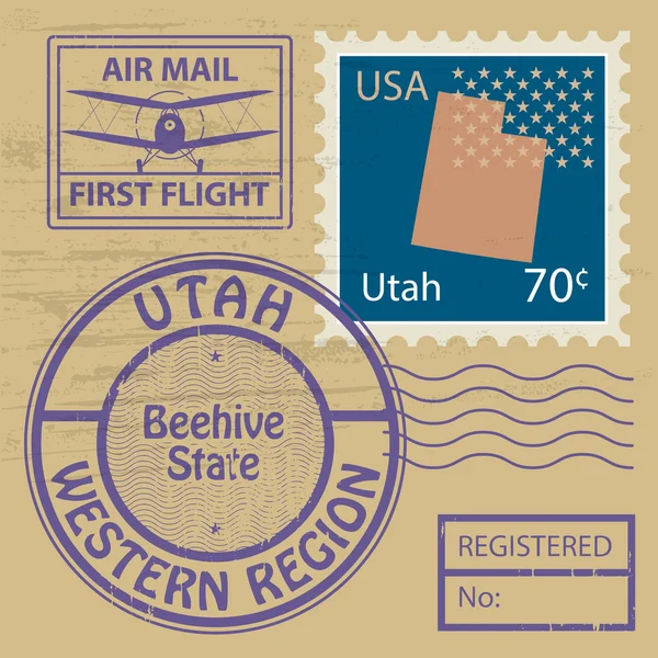 Set di francobolli con il nome di Utah — Vettoriale Stock