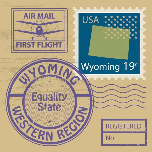 Stamp set with name of Wyoming — Stock Vector