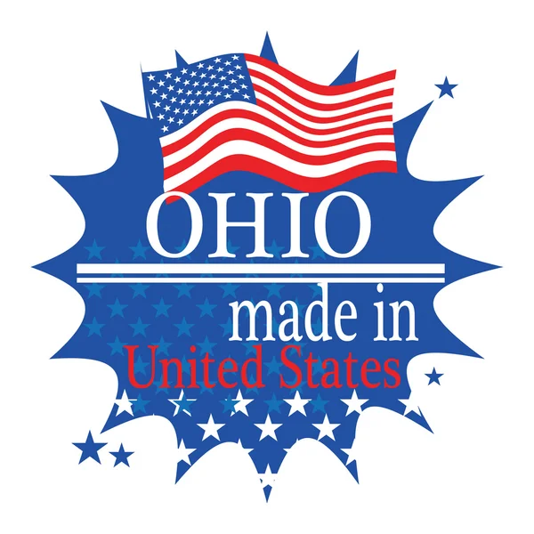 Label met vlag en tekst gemaakt in ohio — Stockvector