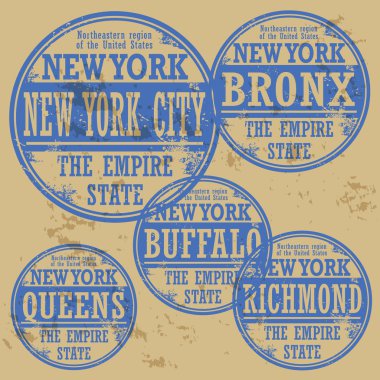 Grunge damgası ile new york şehirlerin adlarını ayarlama