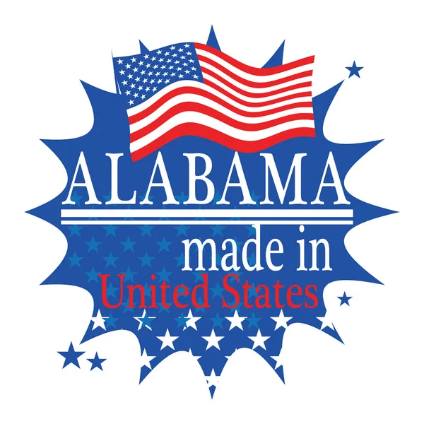 Étiquette avec drapeau et texte Fabriqué en Alabama — Image vectorielle