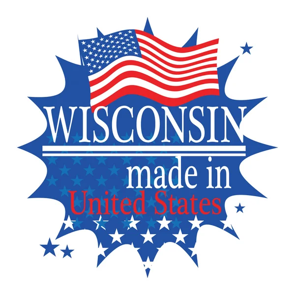 Etiqueta com bandeira e texto Made in Wisconsin — Vetor de Stock