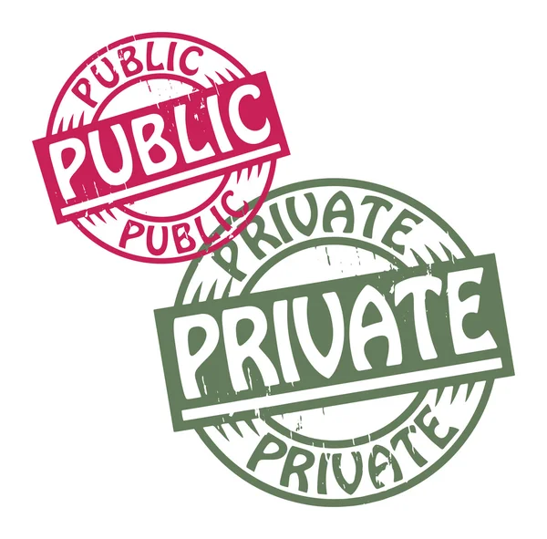 Selo de borracha grunge abstrato definido com o texto Público - Privado — Vetor de Stock