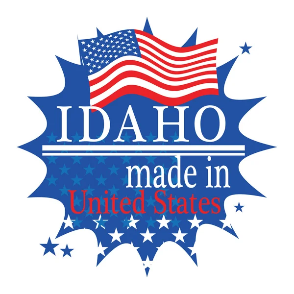 Étiquette avec drapeau et texte Fabriqué en Idaho — Image vectorielle