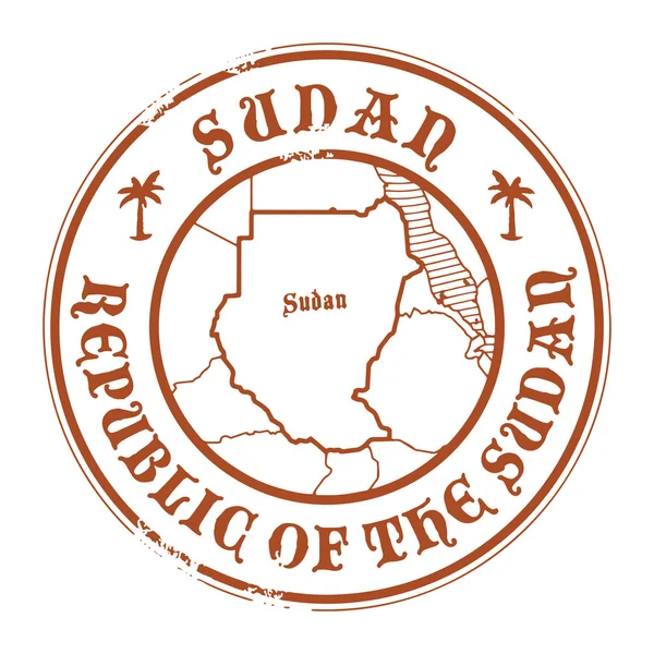 Grunge stempel karet dengan nama dan peta Sudan - Stok Vektor