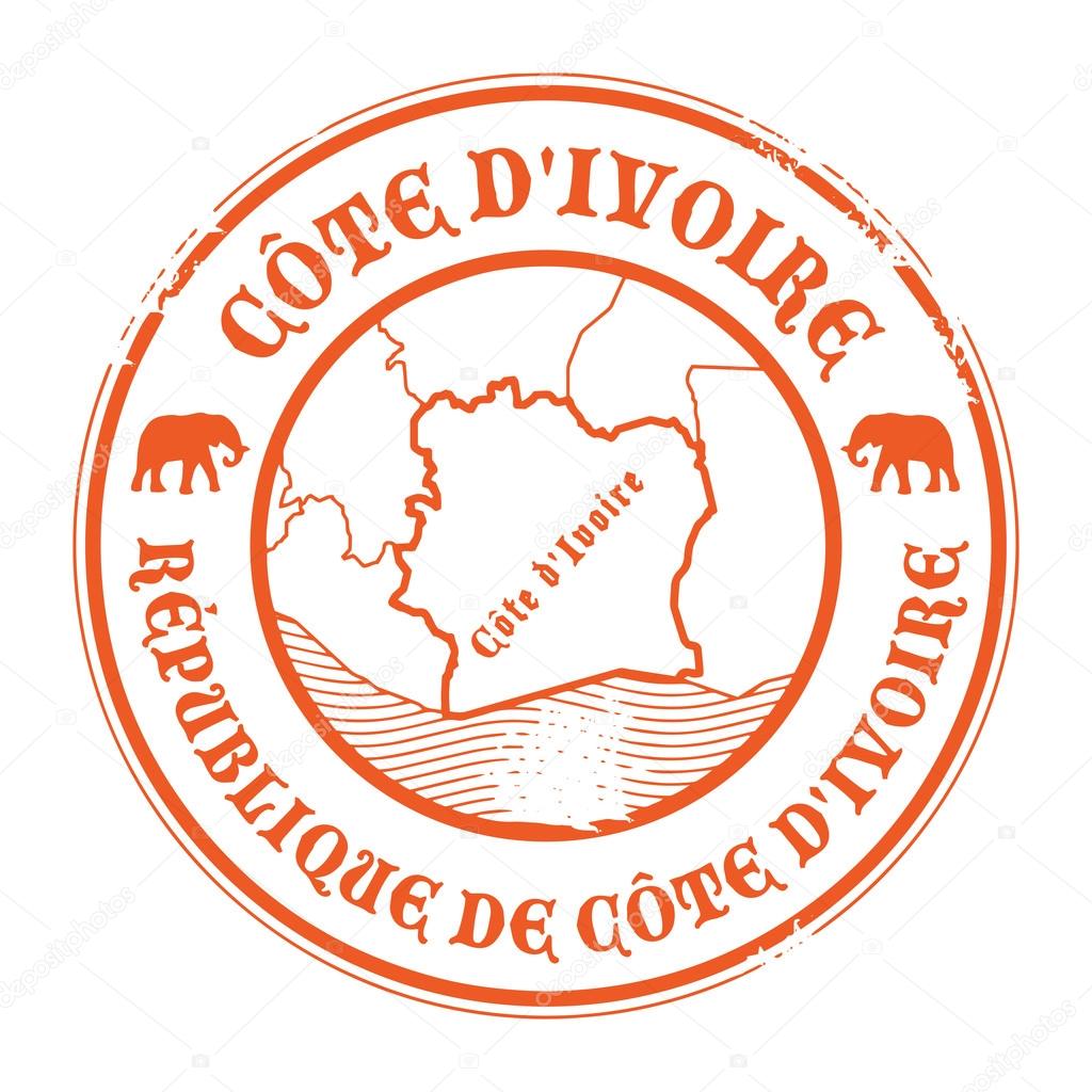 Grunge rubber stamp with the name and map of Ivory Coast