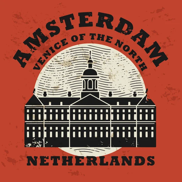 Set de sellos con palabras Amsterdam, Países Bajos dentro — Archivo Imágenes Vectoriales