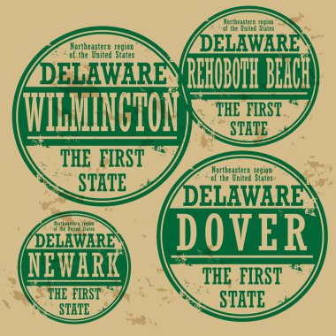 Grunge damgası ile delaware şehirlerin adlarını ayarlama