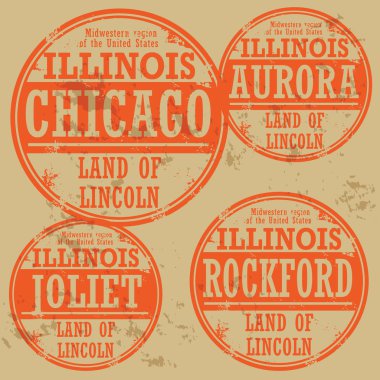 Grunge damgası ile Illinois şehirlerin adlarını ayarlama