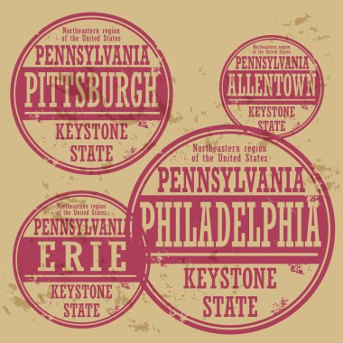 Grunge damgası ile pennsylvania şehirlerin adlarını ayarlama