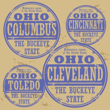 Grunge rubber stamp set with names of Ohio cities clipart