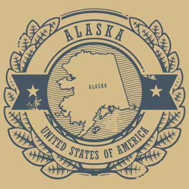 Grunge lastik damga adı ve alaska, ABD Haritası