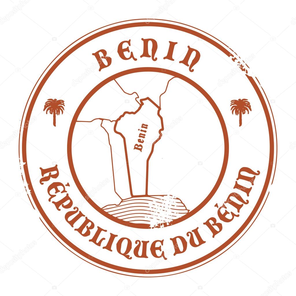 Grunge rubber stamp with the name and map of Benin