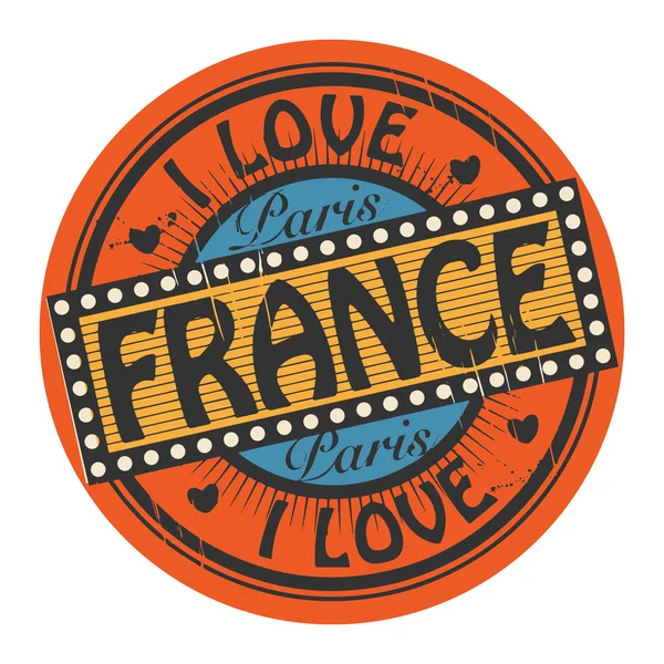 Grunge Barva razítka s textem, kterou miluji Francii uvnitř — Stockový vektor