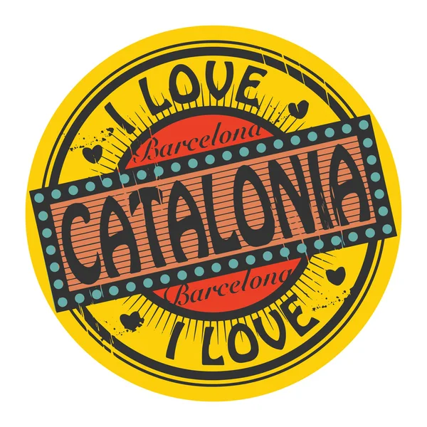 Цветная марка с надписью I Love Catalonia внутри — стоковый вектор