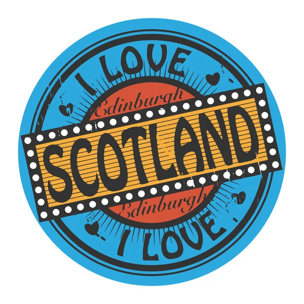 Grunge timbro a colori con testo I Love Scotland inside — Vettoriale Stock