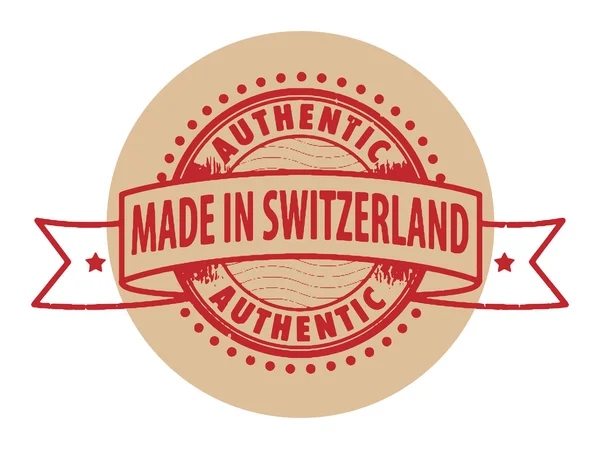 Stamp with the text Authentic, Made in Switzerland — Stock Vector