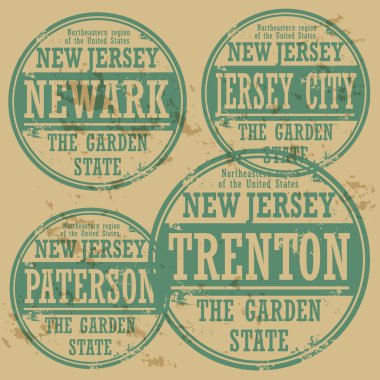 Grunge damgası ile new jersey şehirlerin adlarını ayarlama