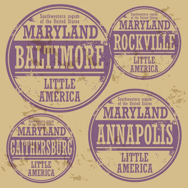 Série de timbres avec les noms des villes du Maryland — Image vectorielle