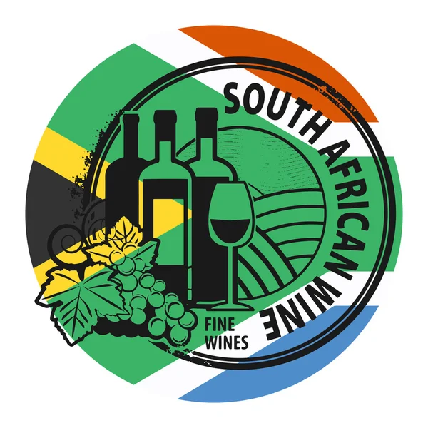 Grunge timbro di gomma con le parole Vino sudafricano — Vettoriale Stock