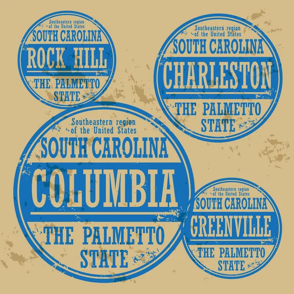 Stamp set with names of South Carolina cities — Stock Vector