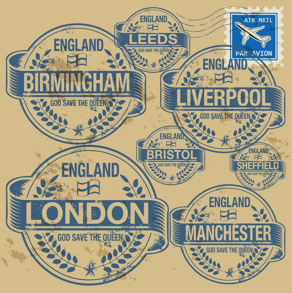 Conjunto de sellos con nombres de ciudades de Inglaterra — Archivo Imágenes Vectoriales