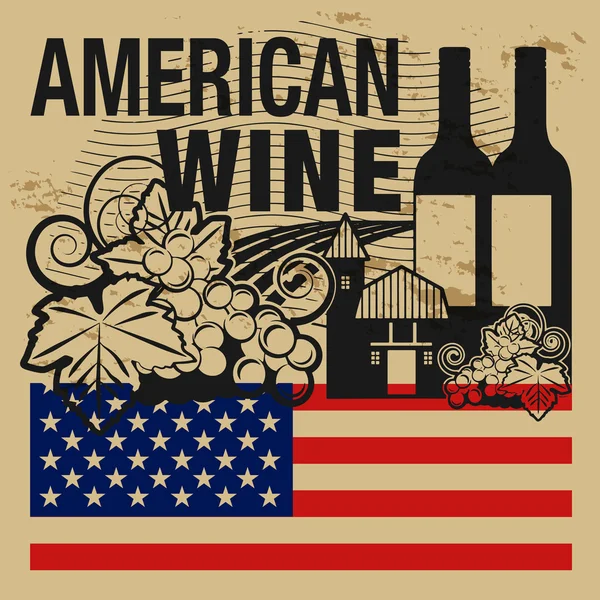 Grunge lastik damgası veya kelime Amerikan şarap etiketi — Stok Vektör