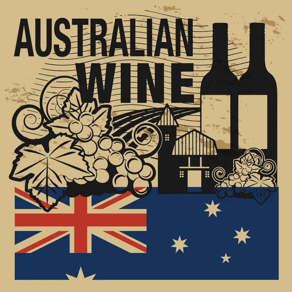 Grunge ștampilă de cauciuc sau etichetă cu cuvinte Vin australian — Vector de stoc