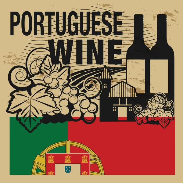 Grunge timbro di gomma o etichetta con la scritta Vino portoghese — Vettoriale Stock