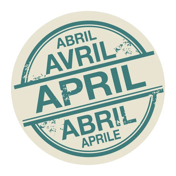 Briefmarke mit dem Wort April in verschiedenen Sprachen — Stockvektor