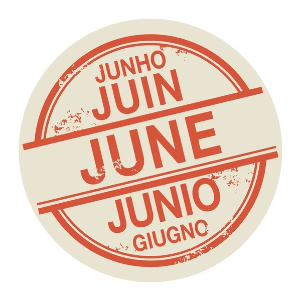 Stamp with the word June in different languages — Stock Vector