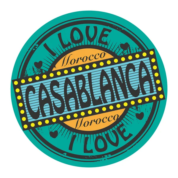 Grunge timbre couleur avec texte I Love Casablanca à l'intérieur — Image vectorielle