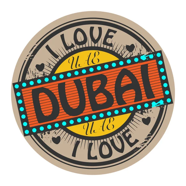 Grunge Barva razítka s textem, kterou miluji Dubaj uvnitř — Stockový vektor
