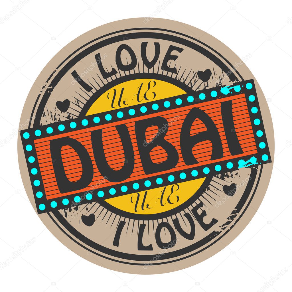Grunge color stamp with text I Love Dubai inside