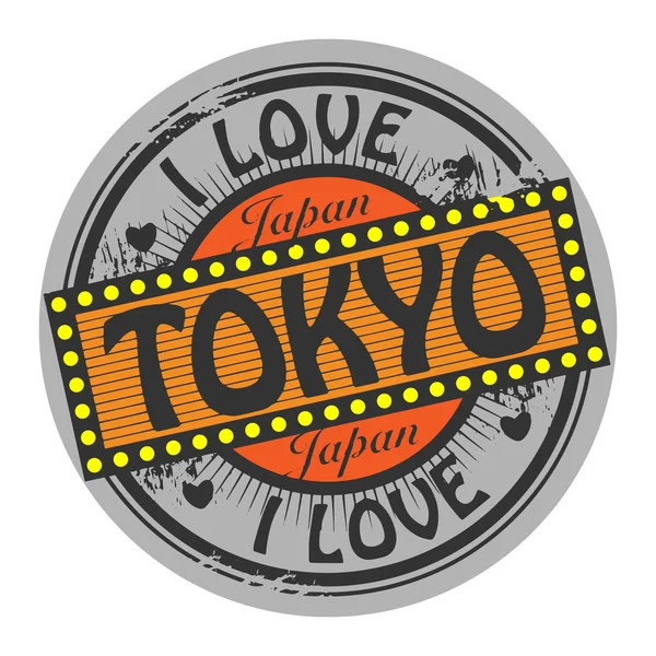 Grunge color stamp with text I Love Tokyo inside — Stock Vector