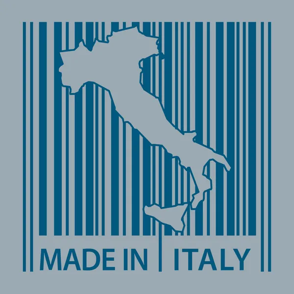 Timbre ou étiquette avec code à barres et texte Fabriqué en Italie — Image vectorielle