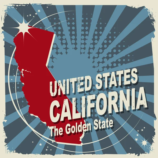 Abstraktes Etikett mit Namen und Karte von Kalifornien — Stockvektor