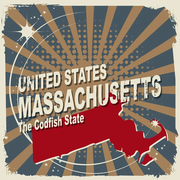Rótulo abstrato com nome e mapa de Massachusetts — Vetor de Stock