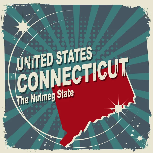 Étiquette abstraite avec nom et carte du Connecticut — Image vectorielle
