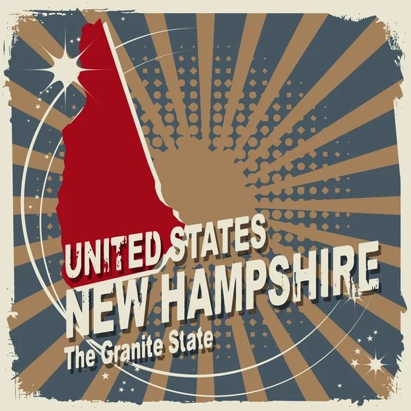 Etiqueta abstracta con nombre y mapa de New Hampshire — Archivo Imágenes Vectoriales