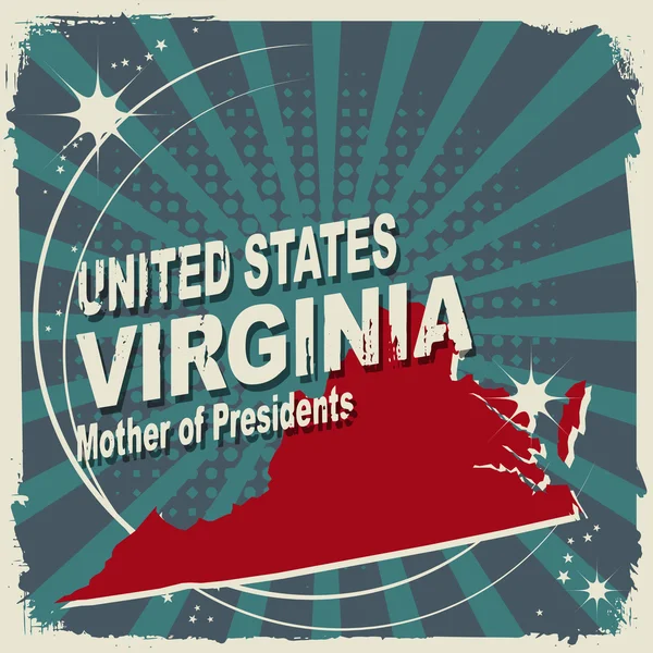 Étiquette abstraite avec nom et carte de Virginie — Image vectorielle