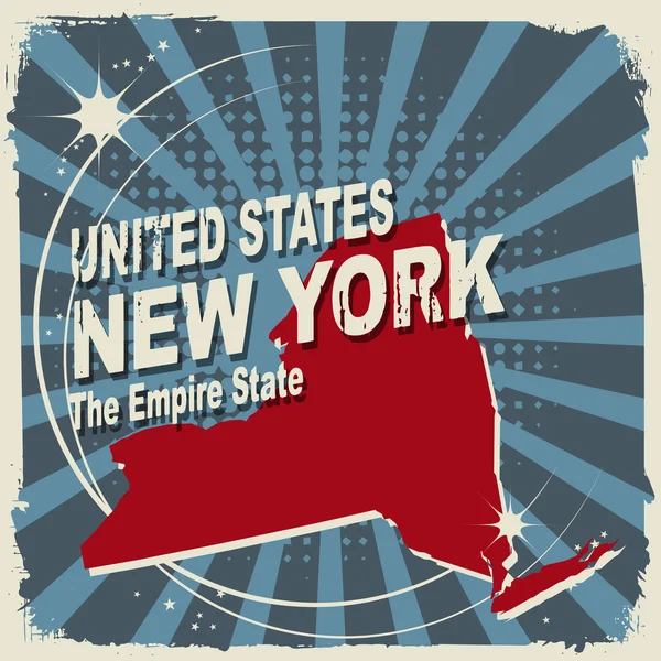 Abstraktes Etikett mit Namen und Karte von New York — Stockvektor