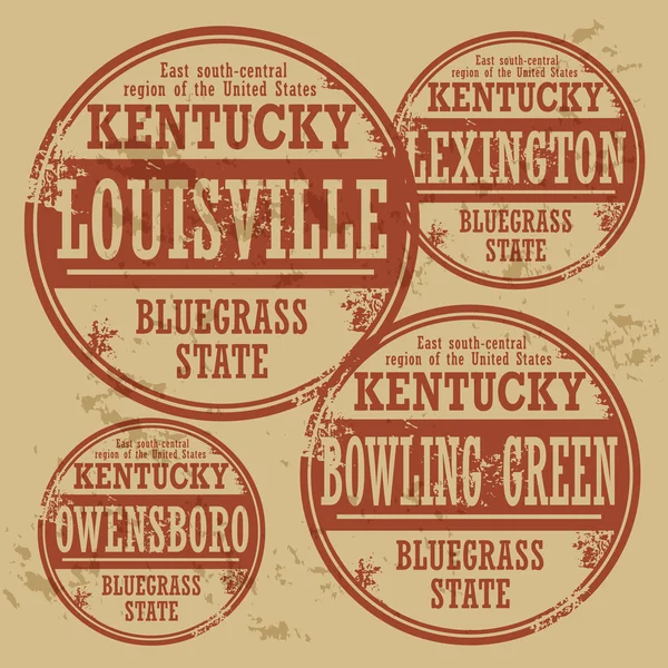 Conjunto de sellos de goma Grunge con nombres de ciudades de Kentucky — Vector de stock