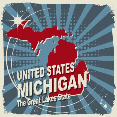 Abstract label with name and map of Michigan clipart