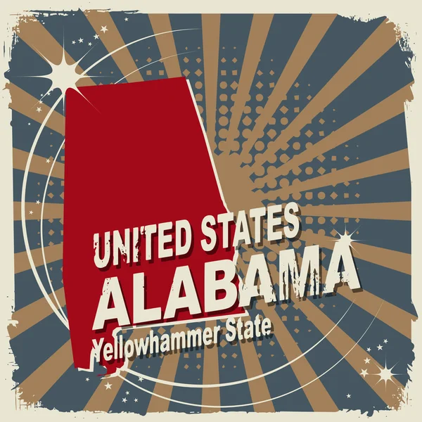 Etiqueta abstracta con nombre y mapa de Alabama — Archivo Imágenes Vectoriales