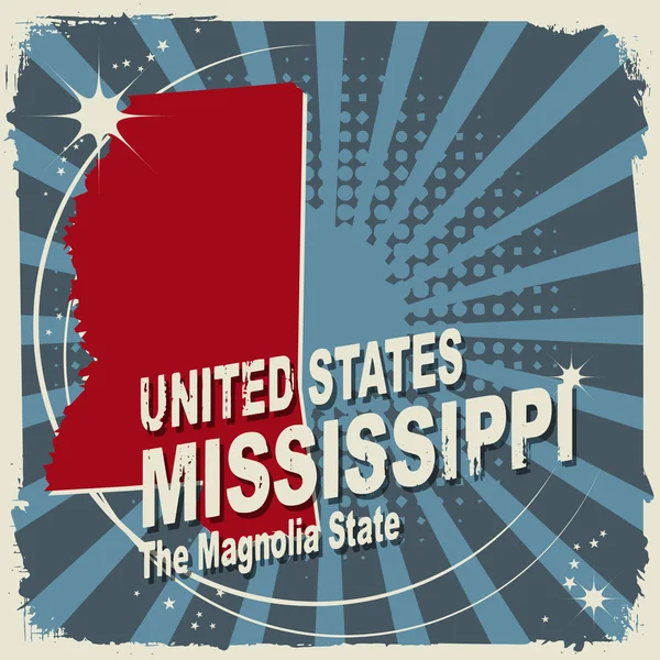 Étiquette abstraite avec nom et carte du Mississippi — Image vectorielle