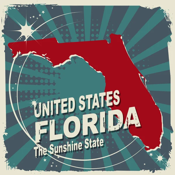 Абстрактная этикетка с названием и картой Флориды — стоковый вектор